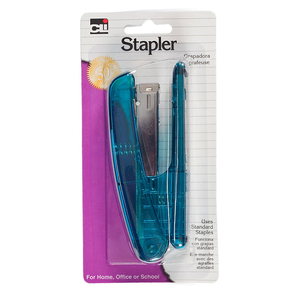 Lightweight Transparent Plastic Stapler, Half Strip, Opens for Tacking, Assorted Colors