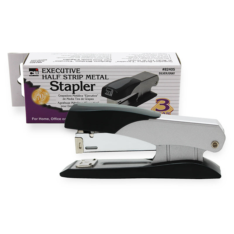 Executive Metal Stapler, Half Strip, Gray