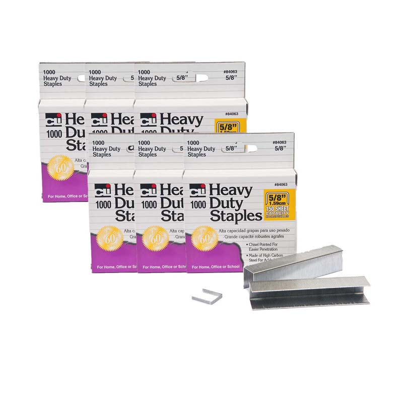 Extra Heavy Duty Staples, 5/8", 1000 Per Pack, 6 Packs