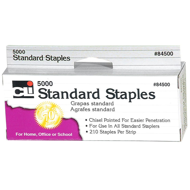 Staples, Standard 26/6 Size, Chisel Pointed Carbon Steel, Silver, 5000/Box