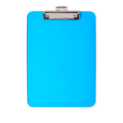 Plastic Clipboard, Letter Size, Low Profile Clip, Neon Blue