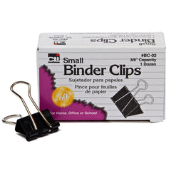 Binder Clips, Small, 3/8" Capacity, Box of 12