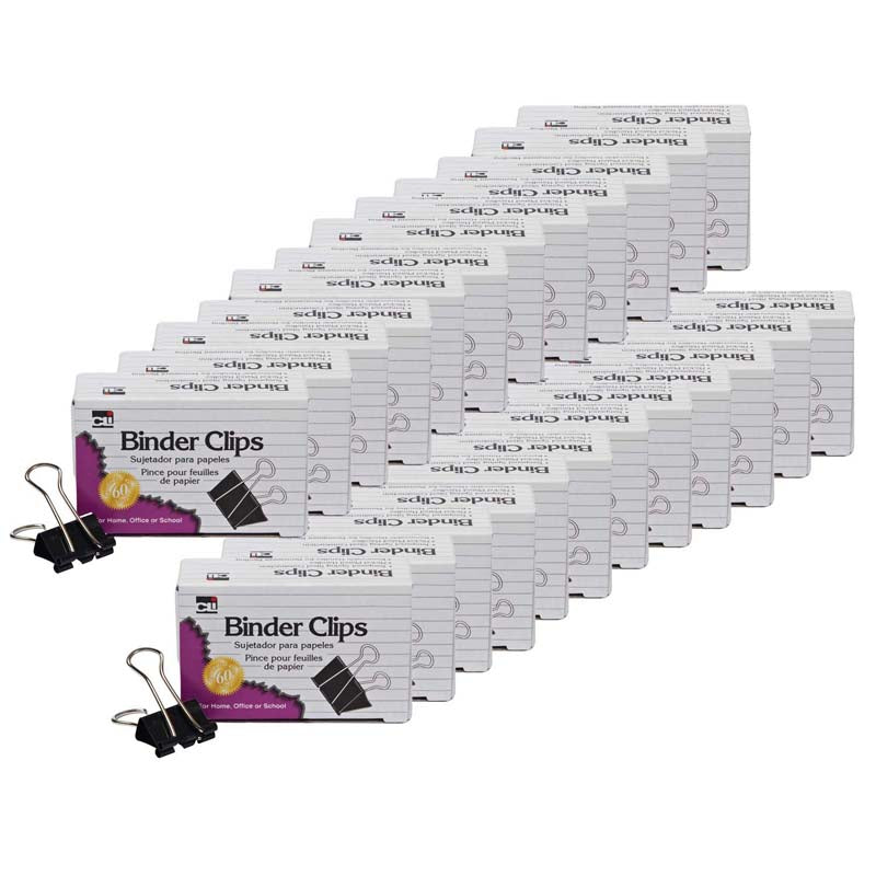 Binder Clips, Medium, 5/8" Capacity, 12 Per Box, 24 Boxes