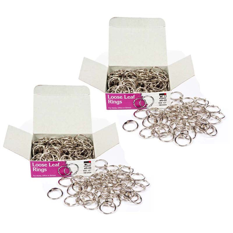 Loose Leaf Rings, 1/2", 100 Per Box, 2 Boxes