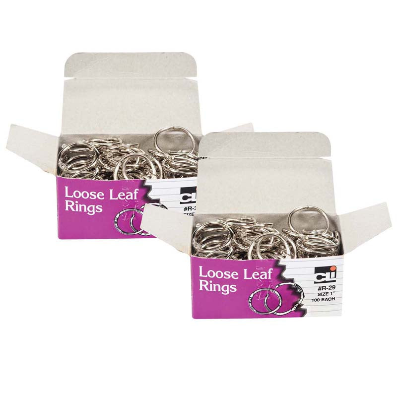 Loose Leaf Book Rings, 1" Diameter, 100 Per Box, 2 Boxes