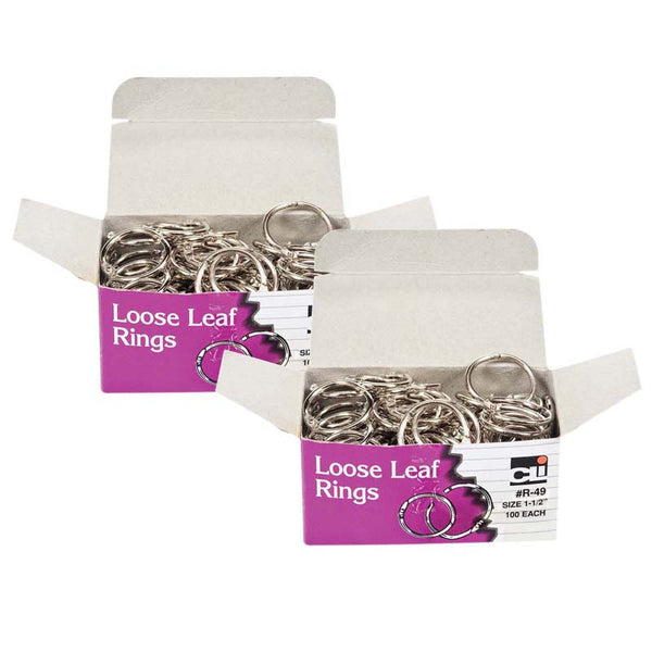 Loose Leaf Book Rings, 1-1/2" Diameter, 100 Per Box, 2 Boxes