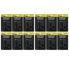 Plastic Whistle & Black Lanyard Pack, 12 Packs