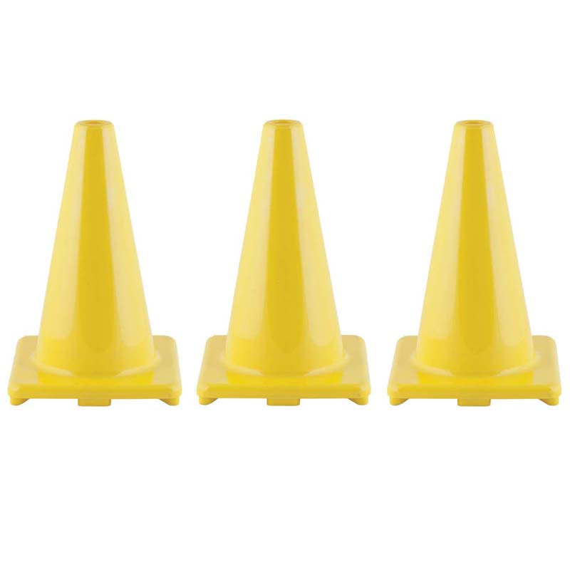 Hi-Visibility Flexible Vinyl Cone, 12", Yellow, Pack of 3