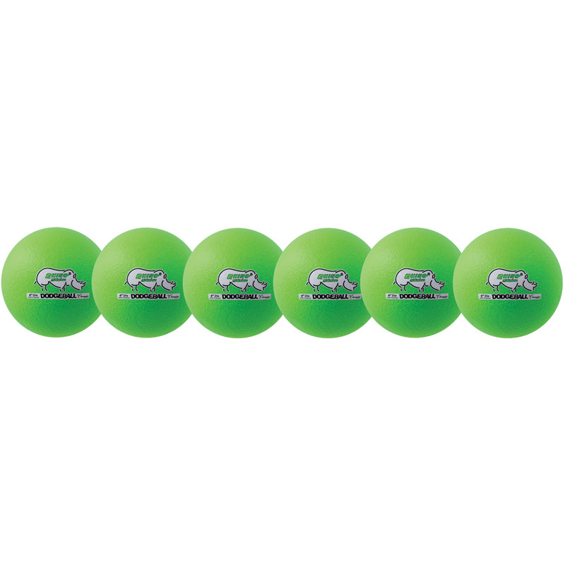 Rhino Skin® 6-Inch Low Bounce Dodgeball Set, Neon Green, Set of 6