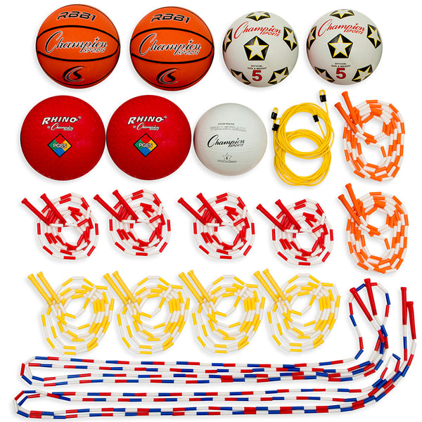 Physical Education Kit with 7 Balls & 14 Jump Ropes, Assorted Colors