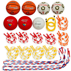 Physical Education Kit with 7 Balls & 14 Jump Ropes, Assorted Colors