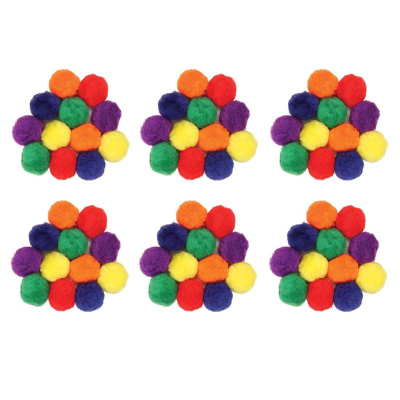 Pom Pons, Assorted Colors, 70 mm, 12 Per Pack, 6 Packs