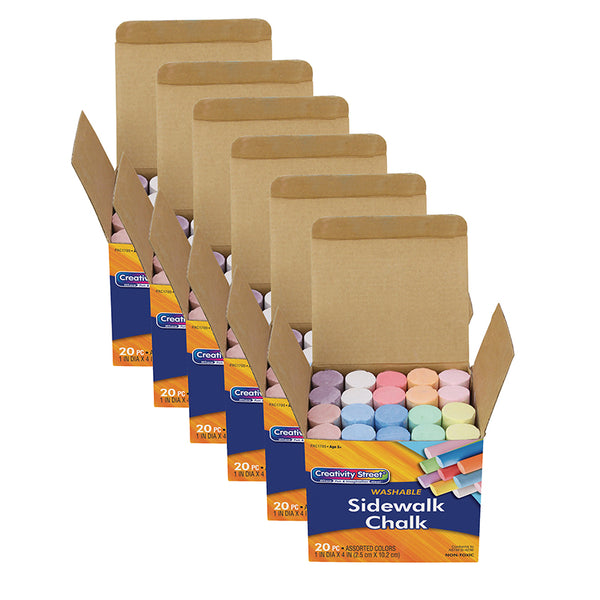 Sidewalk Chalk, Assorted Colors, 4", 20 Pieces Per Pack, 6 Packs