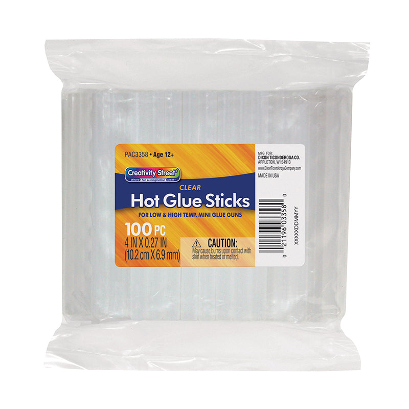 Hot Glue Sticks Classroom Pack, Clear, 4" x 0.27", 100 Pieces