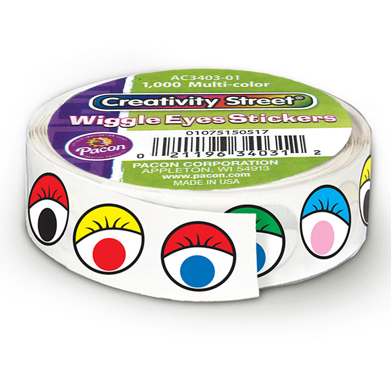 Wiggle Eyes Sticker Roll, Multi-Color, 0.5", 1000 Pieces