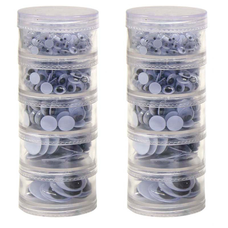 Wiggle Eyes Storage Stacker, Black, Round & Oval Shapes, Assorted Sizes, 560 Per Pack, 2 Packs