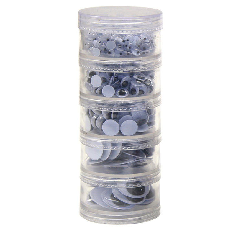 Wiggle Eyes Storage Stacker, Black, Round & Oval Shapes, Assorted Sizes, 560 Pieces