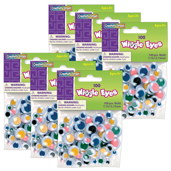 Wiggle Eyes, Multi-Color, Assorted Sizes, 100 Per Pack, 6 Packs