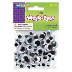 Wiggle Eyes, Black, Assorted Sizes, 100 Pieces