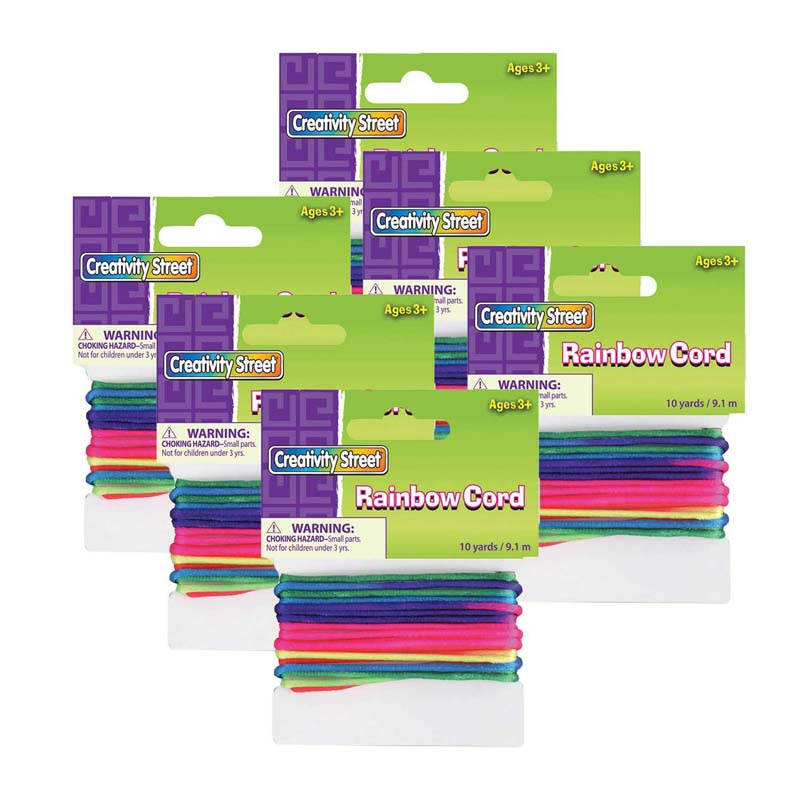 Rainbow Non-Elastic Cord, 10 yds Per Pack, 6 Packs