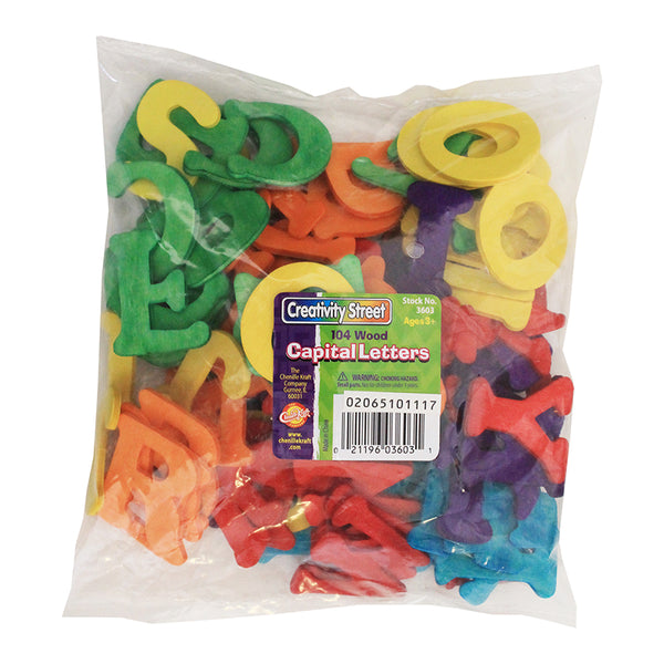 Wood Capital Letters, Assorted Colors, 1-1/2", 104 Pieces