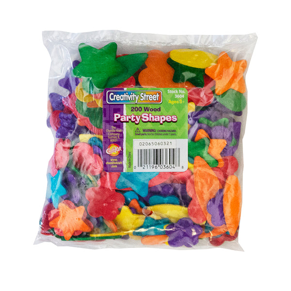 Wood Party Shapes, Assorted Colors, 1/2" to 2", 200 Pieces