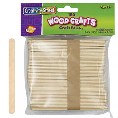 Regular Craft Sticks, Natural, 4.5" x 3/8", 150 Pieces