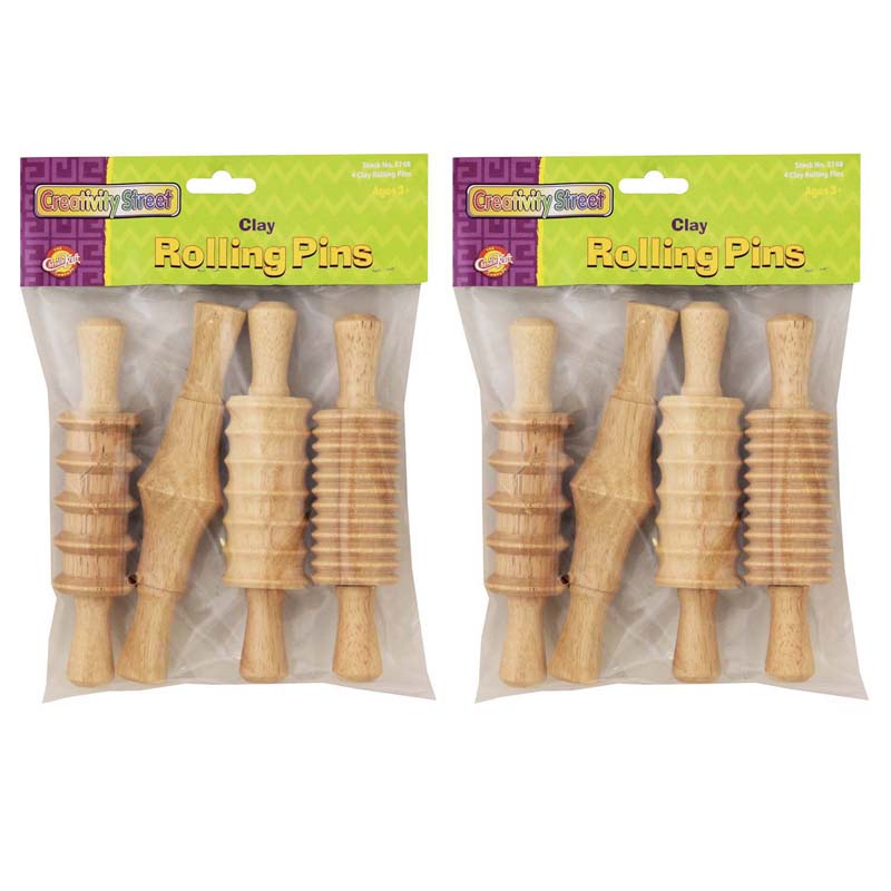 Wood Rolling Pin Set, 4 Patterns, 6", 4 Per Set, 2 Sets