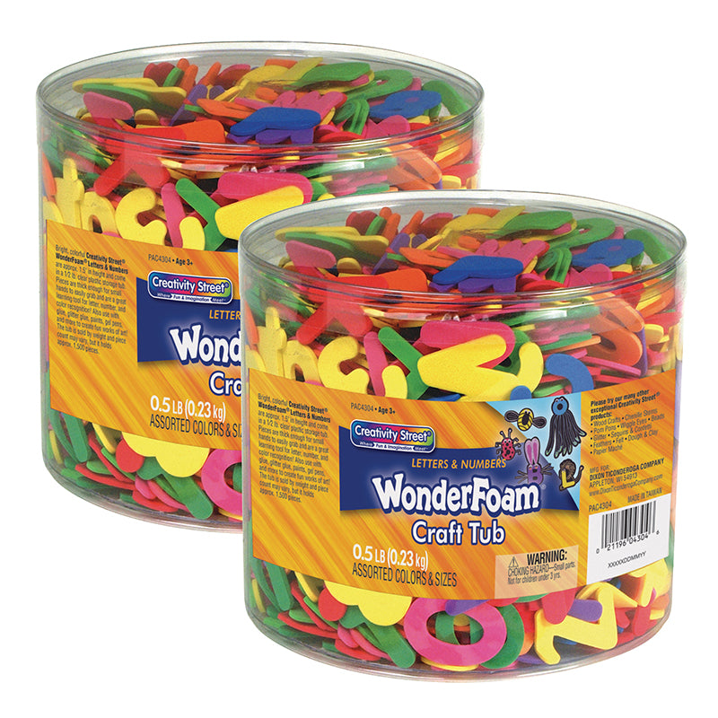 WonderFoam® Craft Tub, Letters and Numbers, Assorted Sizes, 1/2 lb. Per Tub, 2 Tubs