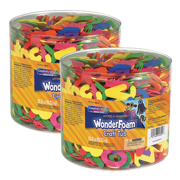 WonderFoam® Craft Tub, Letters and Numbers, Assorted Sizes, 1/2 lb. Per Tub, 2 Tubs