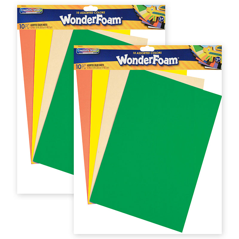 WonderFoam® Sheets, 12" x 18", Assorted Colors, 10 Sheets Per Pack, 2 Packs