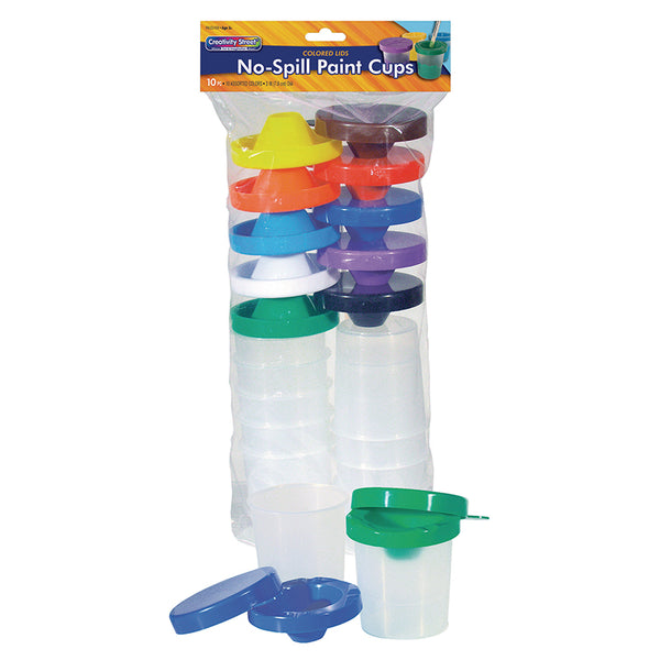 No-Spill Round Paint Cups with Colored Lids, 3" Dia., 10 Cups