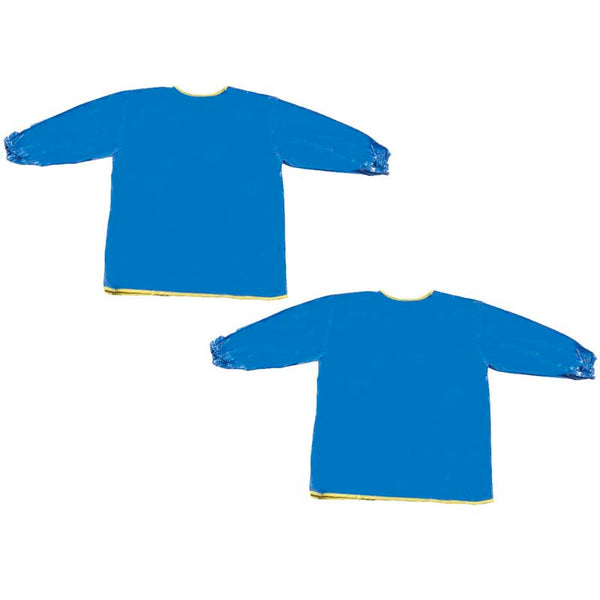 Long Sleeve Plastic Art Smock, Ages 3+, Blue, 22" x 18", Pack of 2