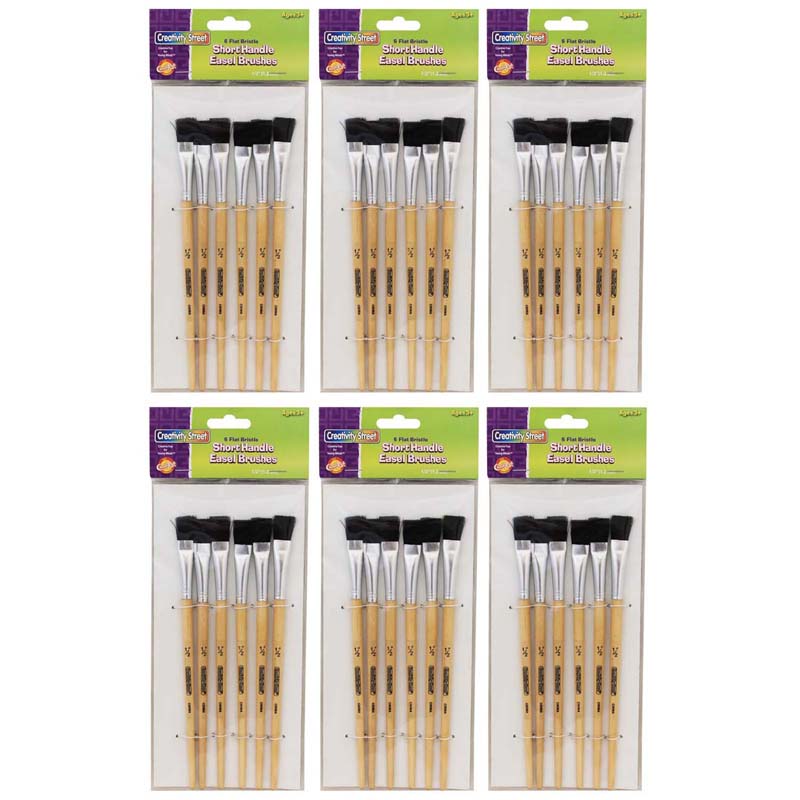 Easel Brushes, Long Handle, 0.5" Flat, 12" Long, 6 Per Pack, 6 Packs