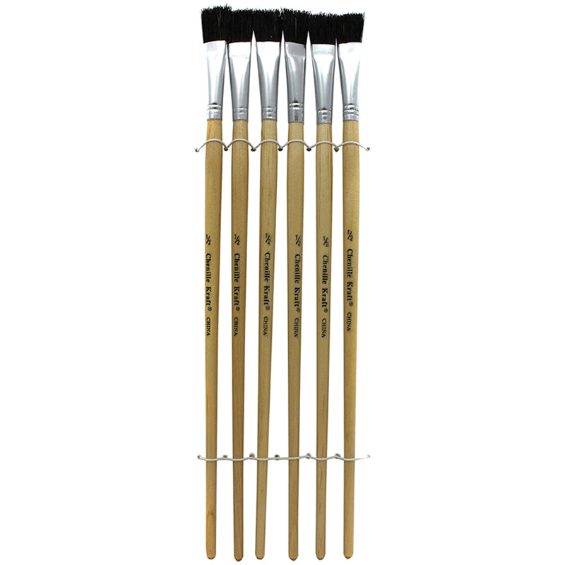 Easel Brushes, Long Handle, Long Handle, 0.5" Flat, 12" Long, 6 Brushes