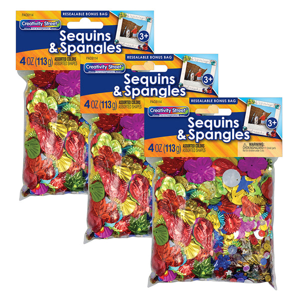 Sequins & Spangles, Assorted Colors, Assorted Sizes, 4 oz. Per Pack, 3 Packs