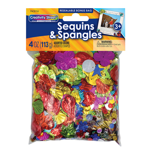 Sequins & Spangles, Assorted Colors, Assorted Sizes, 4 oz.