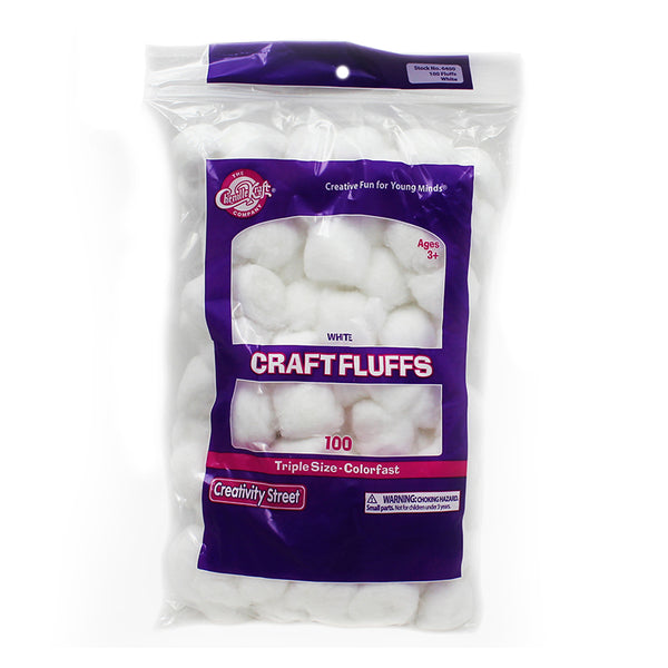 Triple Size Craft Fluffs, White, Approx. 1", 100 Pieces