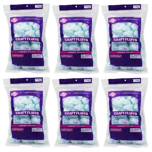 Triple Size Craft Fluffs, Blue, Approx. 1", 100 Pieces Per Pack, 6 Packs