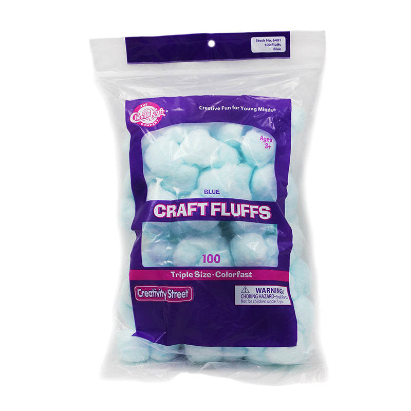 Triple Size Craft Fluffs, Blue, Approx. 1", 100 Pieces