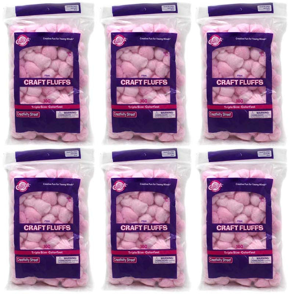 Triple Size Craft Fluffs, Pink, Approx. 1", 100 Pieces Per Pack, 6 Packs