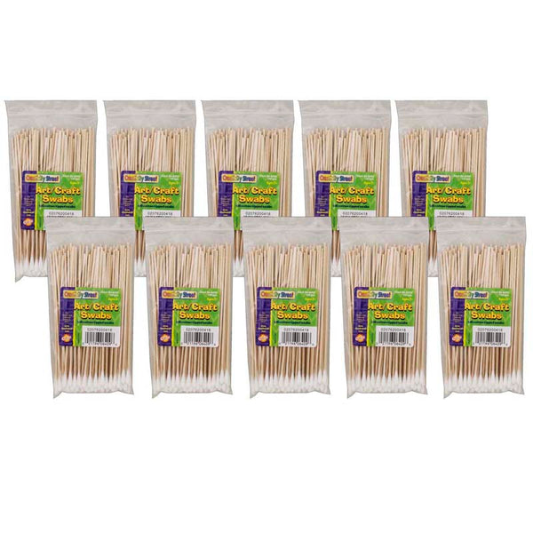 Art & Craft Swabs, Natural Wood Handles, 6" Long, 100 Per Pack, 20 Packs