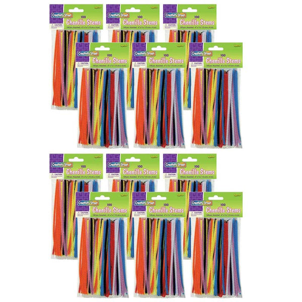 Regular Stems, Assorted Colors, 6" x 4 mm, 100 Count Per Pack, 12 Packs