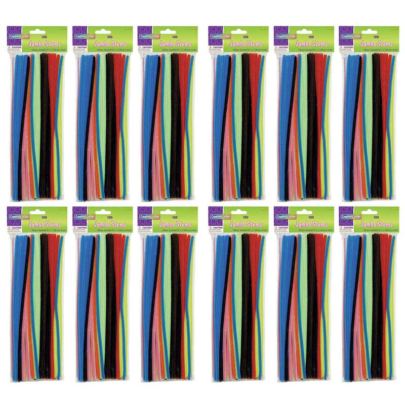 Jumbo Stems, Assorted, 12" x 6 mm, 100 Pieces Per Pack, 12 Packs