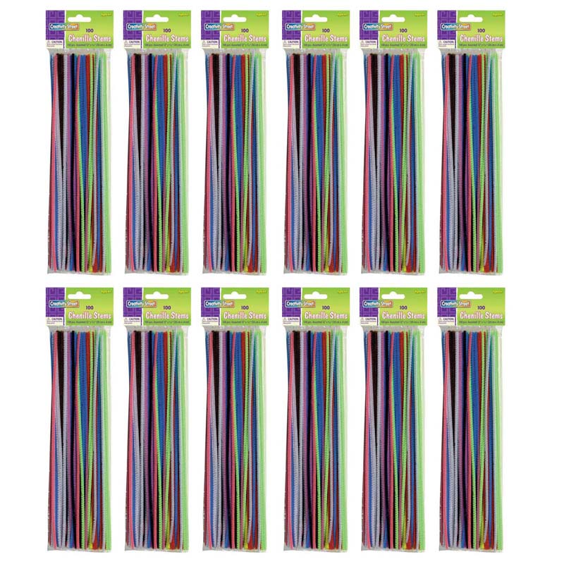 Regular Stems, Assorted Colors, 12" x 4 mm, 100 Pieces Per Pack, 12 Packs