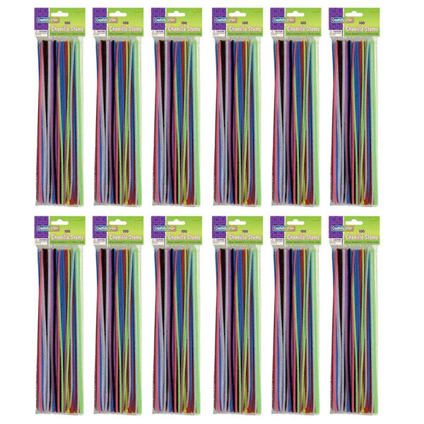 Regular Stems, Assorted Colors, 12" x 4 mm, 100 Pieces Per Pack, 12 Packs