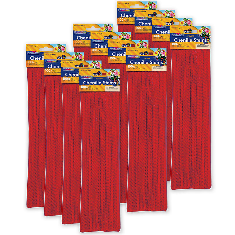 Regular Stems, Red, 12" x 4 mm, 100 Per Pack, 12 Packs