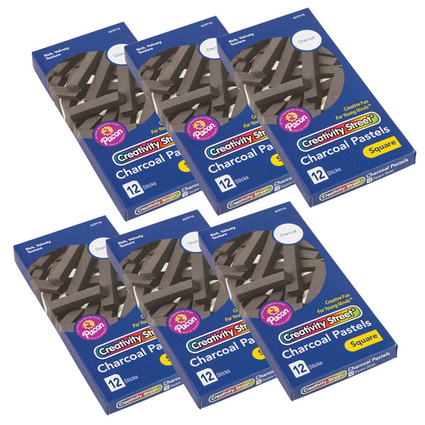 Square Artist Pastels, Charcoal Sticks, 2-3/8" x 3/8" x 3/8", 12 Pieces Per Pack, 6 Packs