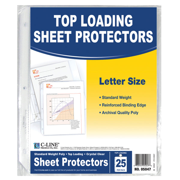 C-Line® Crystal Clear Standard Weight Sheet Protectors, 25/pkg