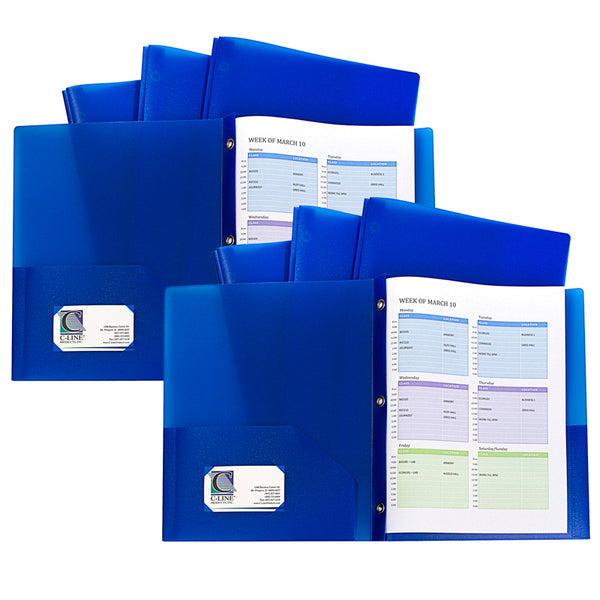 Two-Pocket Heavyweight Poly Portfolio Folder with Prongs, Blue, 10 Per Pack, 2 Packs